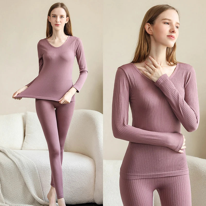 Warm Thermal Underwear Sexy Ladies Intimates Long Johns Women Shaped Sets Female Middle Collar Thermal Shaping Clothes - 3KDyn