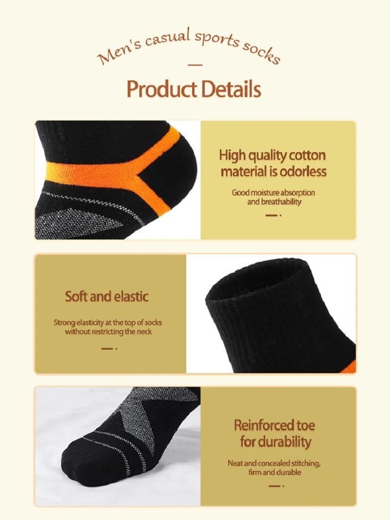 Men's casual sports socks with product details on a white background