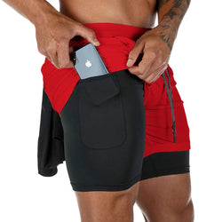 Men's Double Layer Fitness Shorts Drawstring Mesh Lining Elastic Waist Breathable Quick Dry to Beach Pool Summer Male - 3KDyn