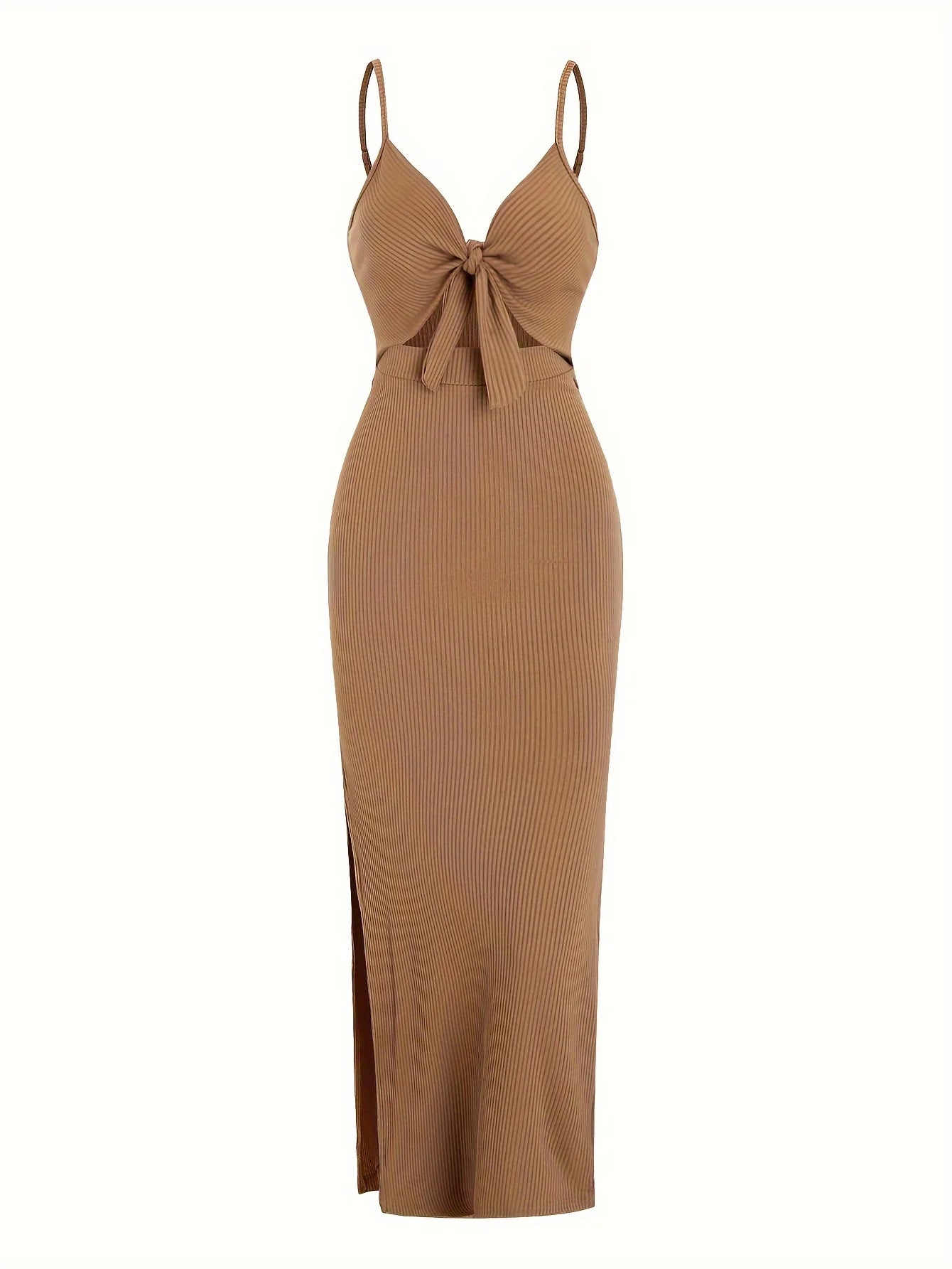 Europe and America knit simple sleeveless suspender dress in spring and summer, leaking back and sexy long skirt with neck. - 3KDyn