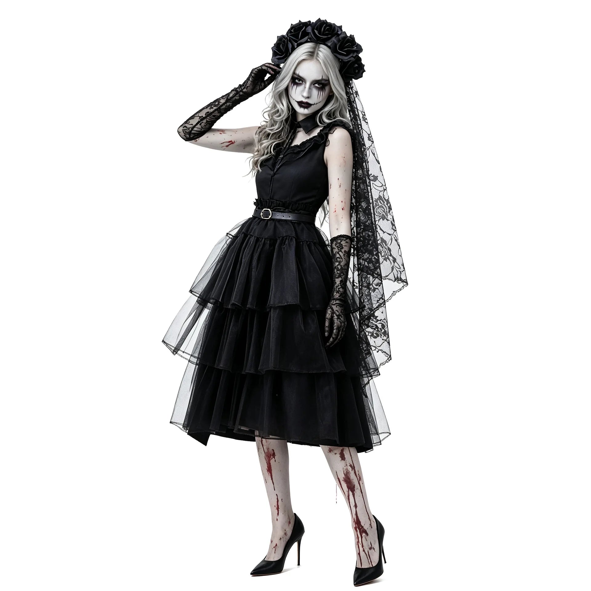 Women’s gothic ghost bride costume set – product detail 3