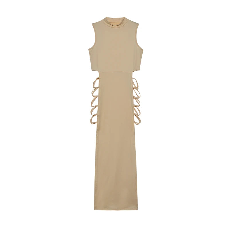 Criss Cross Cut Out Dress, Sexy Bodycon Mock Neck Sleeveless Dress, Women's Clothing - 3KDyn
