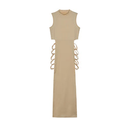 Criss Cross Cut Out Dress, Sexy Bodycon Mock Neck Sleeveless Dress, Women's Clothing - 3KDyn