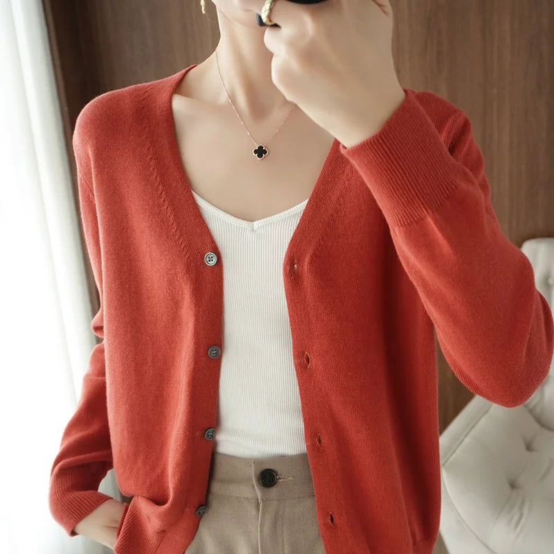 Women’s cotton V-neck button cardigan