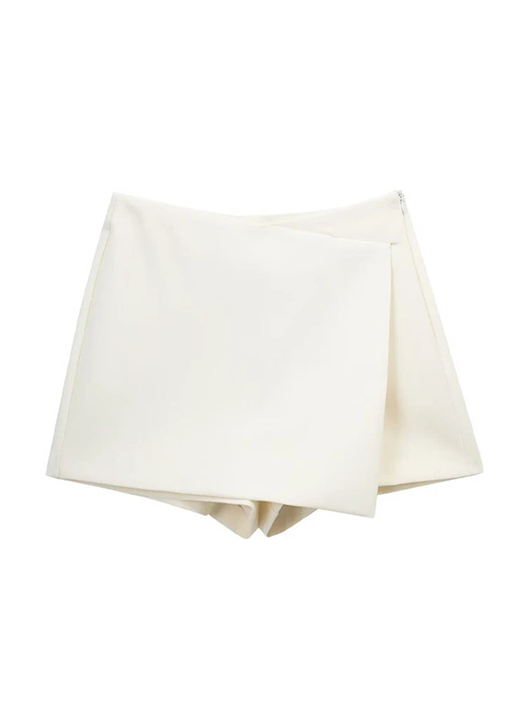 TRZA Women Fashion Pareo Style Asymmetric Shorts Skirts Vintage High Waist Side Zipper Female Skort Mujer - 3KDyn