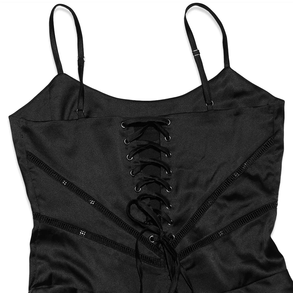 Black lace-up top on a white background