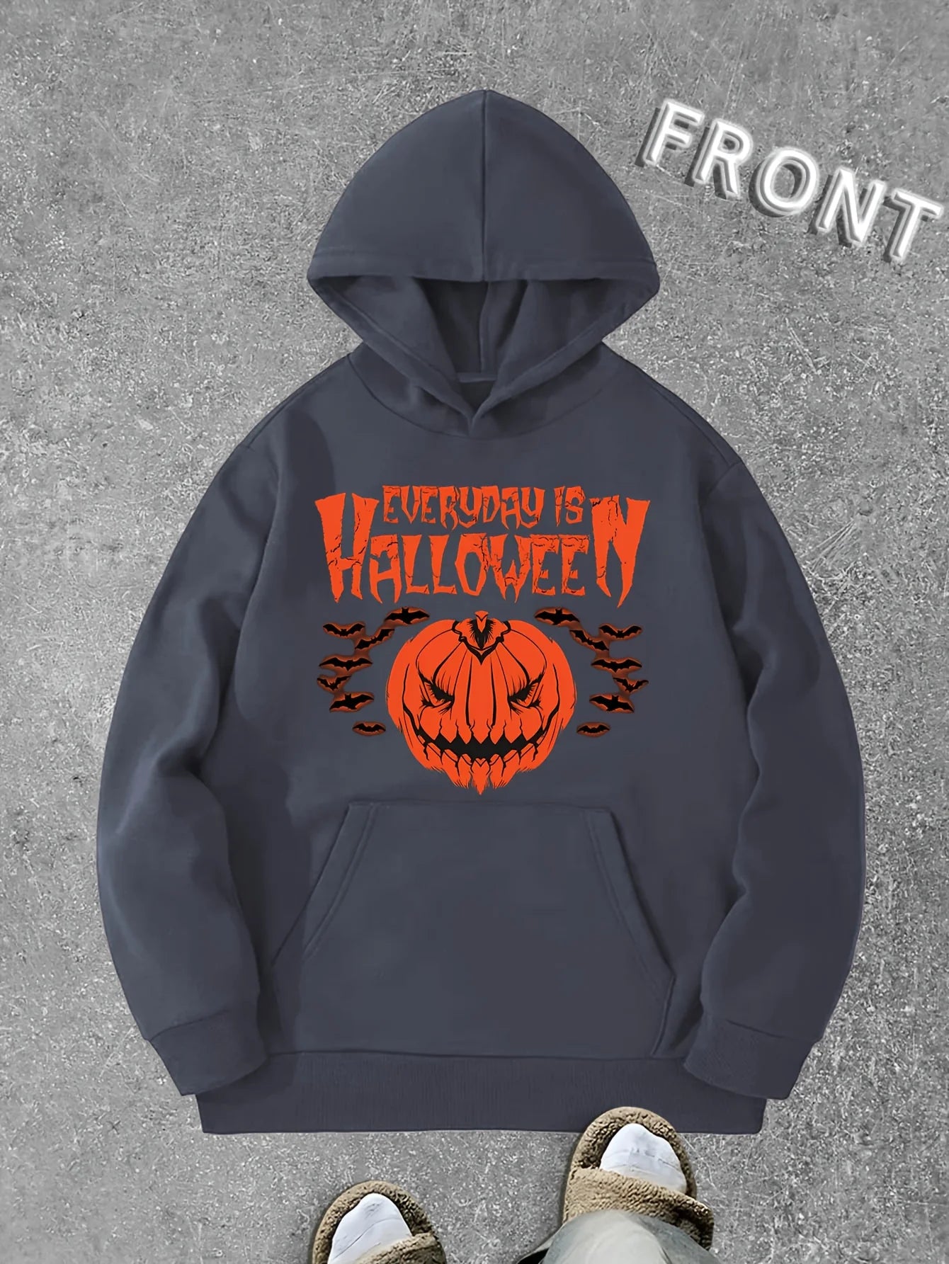 Fleece Halloween pullover hoodie with front pocket