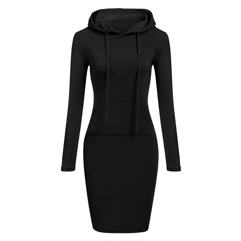 Long Sleeve Hoodie Dress with Pockets – Slim Fit Casual Style - 3KDyn