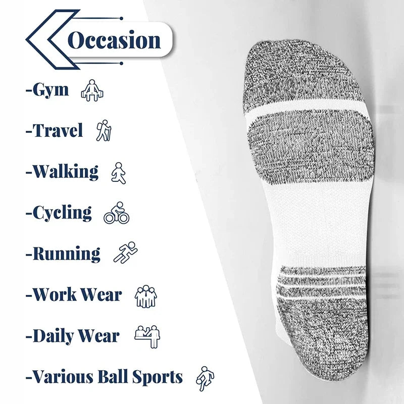 Gray ankle sock with text indicating various occasions for wearing it.