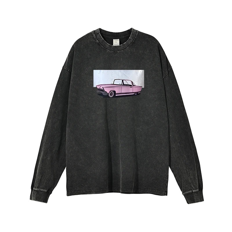 Washed Graphic Long Sleeve T-Shirt – Vintage Oversized Streetwear for Women - 3KDyn