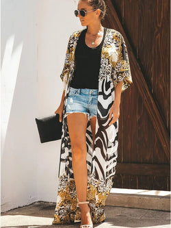 Leopard Print Chiffon Kimono – Lightweight Bikini Cover-Up for Beach or Pool - 3KDyn