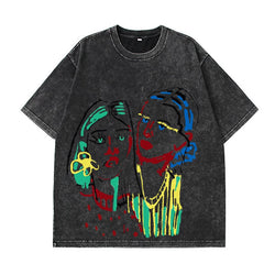 Washed Graphic Long Sleeve T-Shirt – Vintage Oversized Streetwear for Women - 3KDyn
