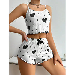 Women’s Heart-Print Pajama Set – 2-Piece Cami Top & Shorts - 3KDyn