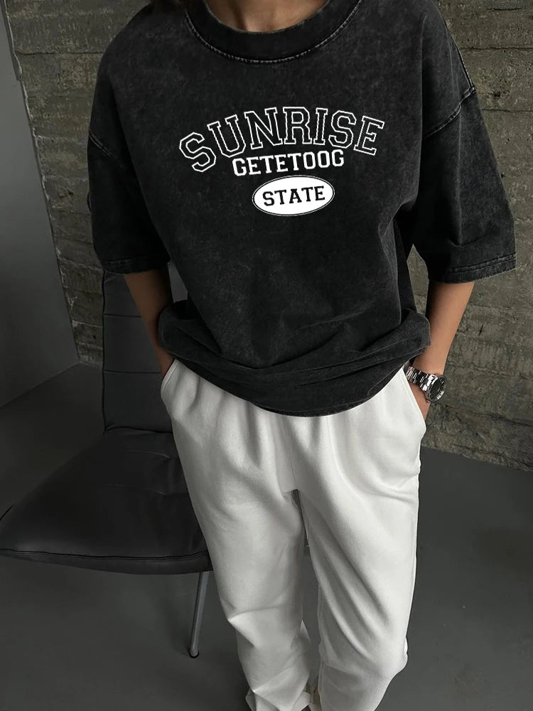 Washed Graphic Long Sleeve T-Shirt – Vintage Oversized Streetwear for Women - 3KDyn