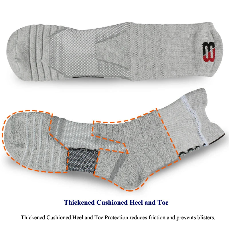 Gray sock with thick cushioned heel and toe area on a white background