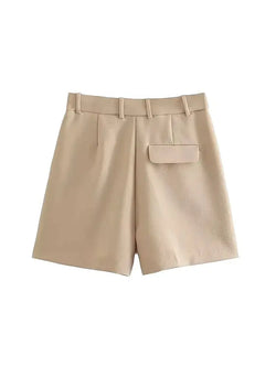 TRZA Women Fashion Side Pockets Front Darts Bermuda Shorts Vintage High Waist Zipper Fly Female Short Pants Mujer - 3KDyn
