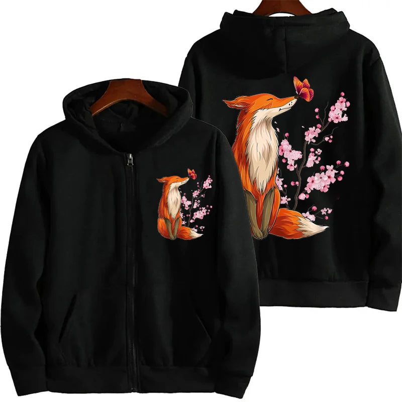 Women’s fox and cherry blossom zip hoodie