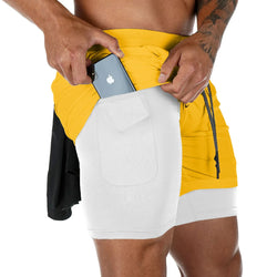 Men's Double Layer Fitness Shorts Drawstring Mesh Lining Elastic Waist Breathable Quick Dry to Beach Pool Summer Male - 3KDyn