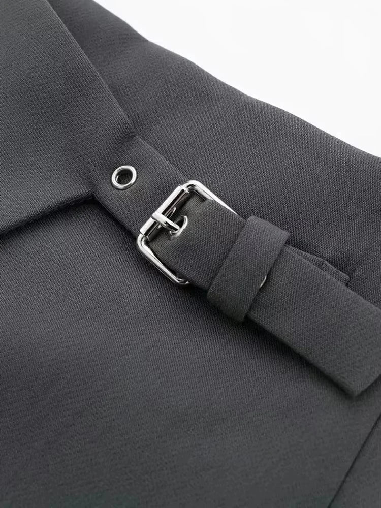 TRZA-Asymmetric Shorts Skirts with Tab for Women, High Waist, Side Zipper, Female Skort, Fashion - 3KDyn