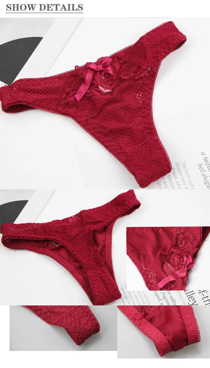 Red lace lingerie set on a white background