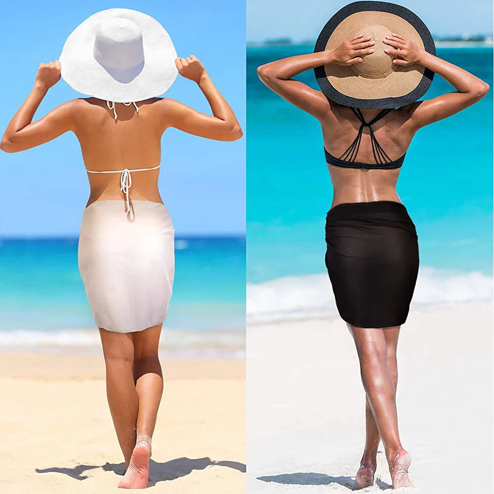 Women Short Sarongs Swimsuit Coverups Beach Bikini Wrap Sheer Short Skirt Chiffon Scarf Cover Ups for Swimwear - 3KDyn