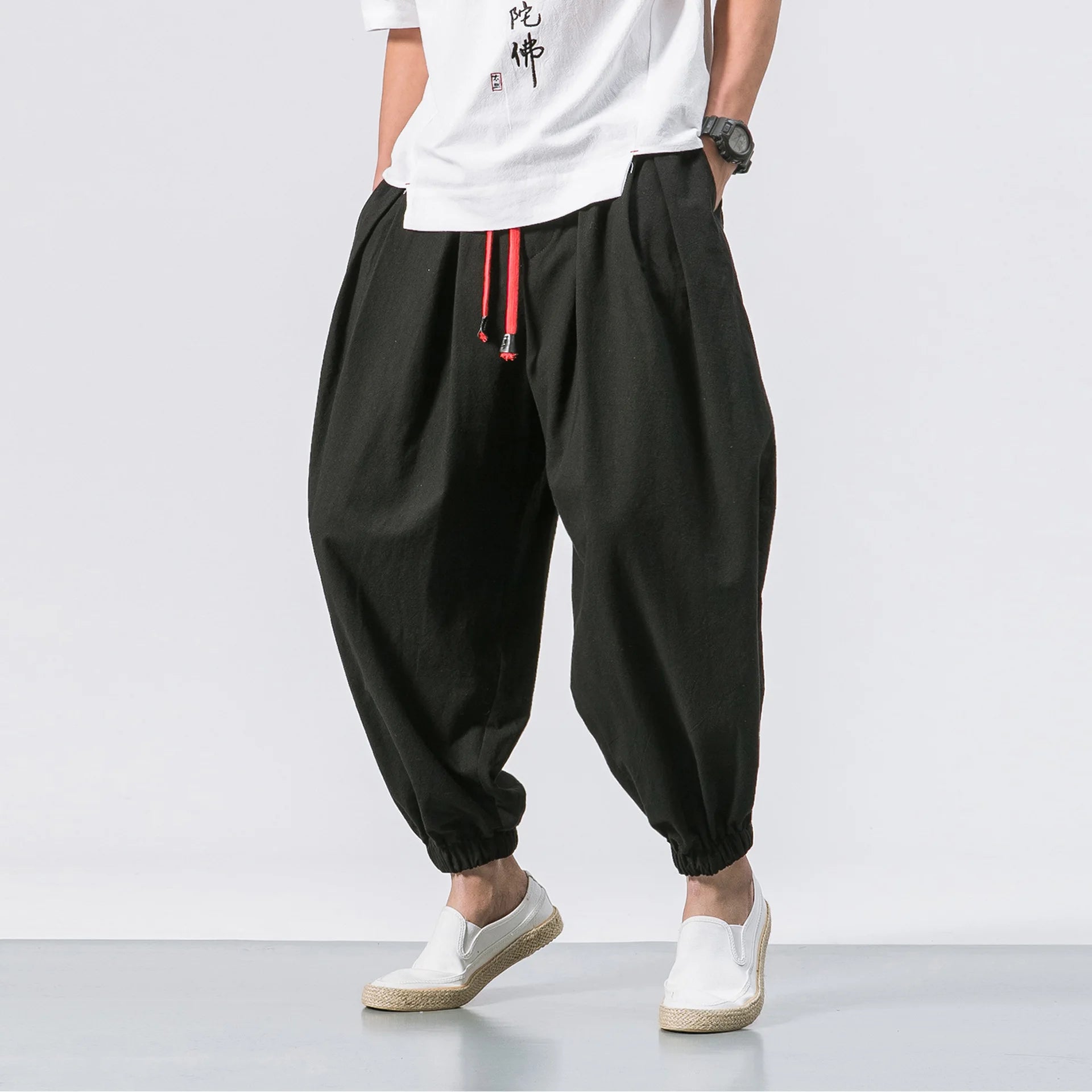 Men’s Loose Fit Linen Harem Pants – Oversized Lightweight Comfort - 3KDyn