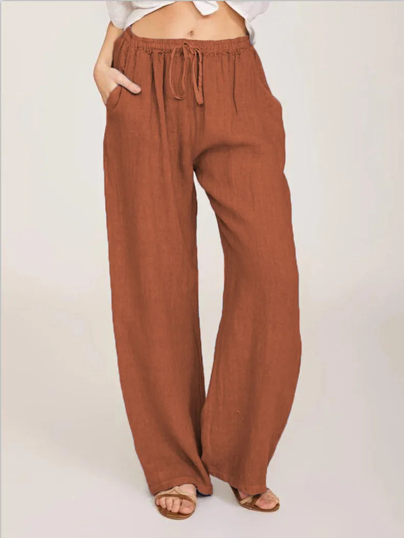 Summer and Autumn New Casual Women's Wear in Europe, America, and Europe Large Loose Cotton Hemp Casual Pants - 3KDyn
