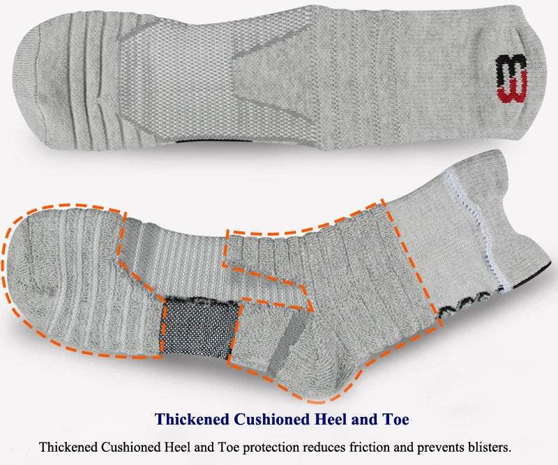 Gray socks with thickened cushioned heel and toe on a white background
