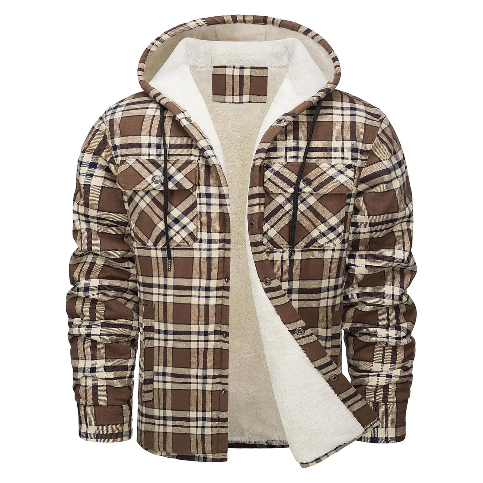Men’s sherpa-lined plaid hooded shirt jacket
