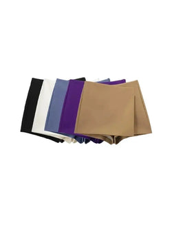 TRZA Women Fashion Pareo Style Asymmetric Shorts Skirts Vintage High Waist Side Zipper Female Skort Mujer - 3KDyn