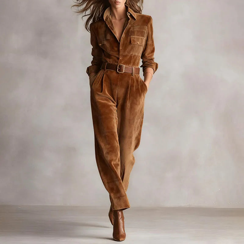 Women’s Velvet Belted Wide-Leg Jumpsuit