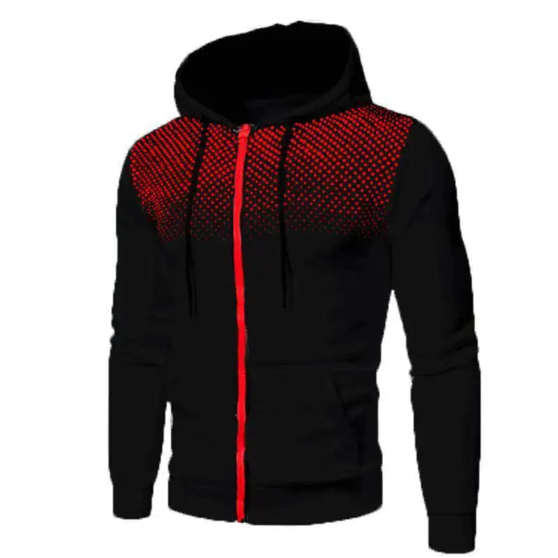 Black hoodie with red gradient design on a white background