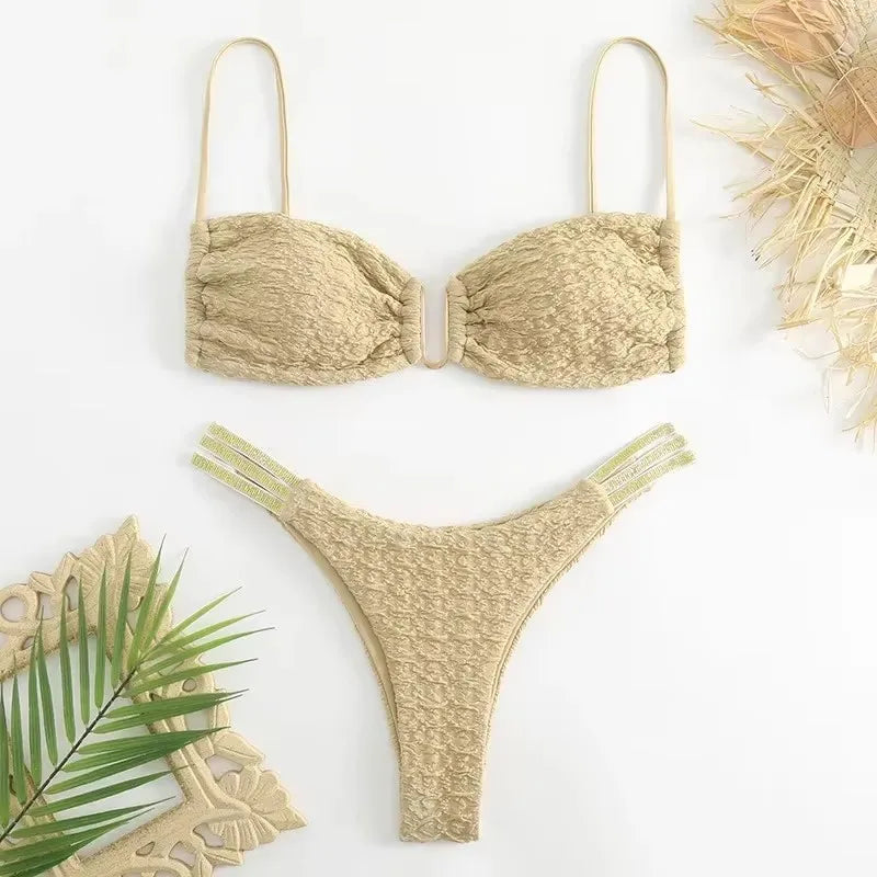 U-Shaped Bandeau Bikini Set – Push Up Swimwear for Women - 3KDyn