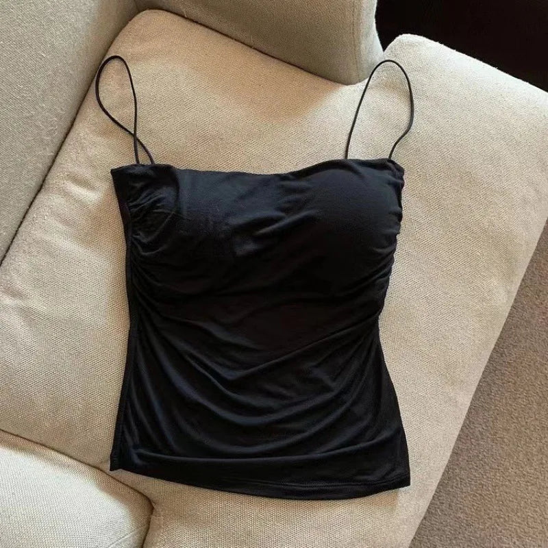 Black ruched sleeveless cami top