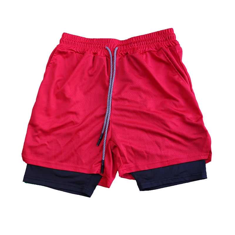 Men's Double Layer Fitness Shorts Drawstring Mesh Lining Elastic Waist Breathable Quick Dry to Beach Pool Summer Male - 3KDyn