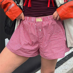 Women's Y2k Pajamas Shorts Cute Plaid Pj Short Pants Flannel Lounge Sleep Shorts Bottoms Elastic Waist Baggy Boxers Tracksuit - 3KDyn