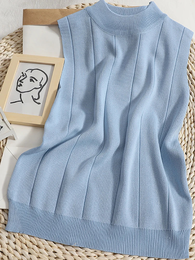 Knitted Sleeveless Tank Top - Stretchy Casual Fit for Women - 3KDyn