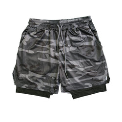Men's Double Layer Fitness Shorts Drawstring Mesh Lining Elastic Waist Breathable Quick Dry to Beach Pool Summer Male - 3KDyn