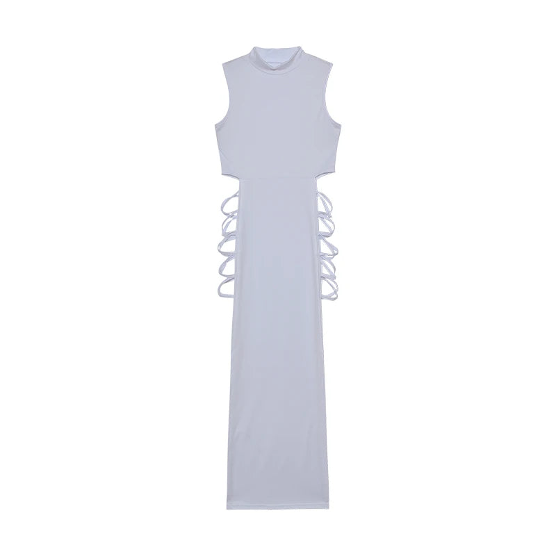 Criss Cross Cut Out Dress, Sexy Bodycon Mock Neck Sleeveless Dress, Women's Clothing - 3KDyn
