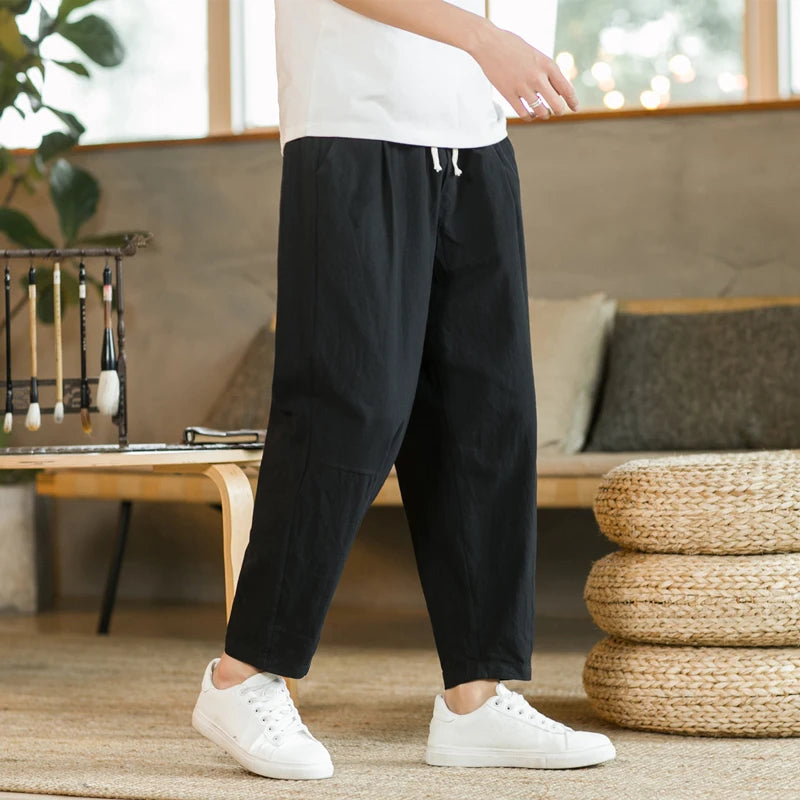 Men's Cotton-Linen Drawstring Pants – Light, Breathable & Relaxed - 3KDyn