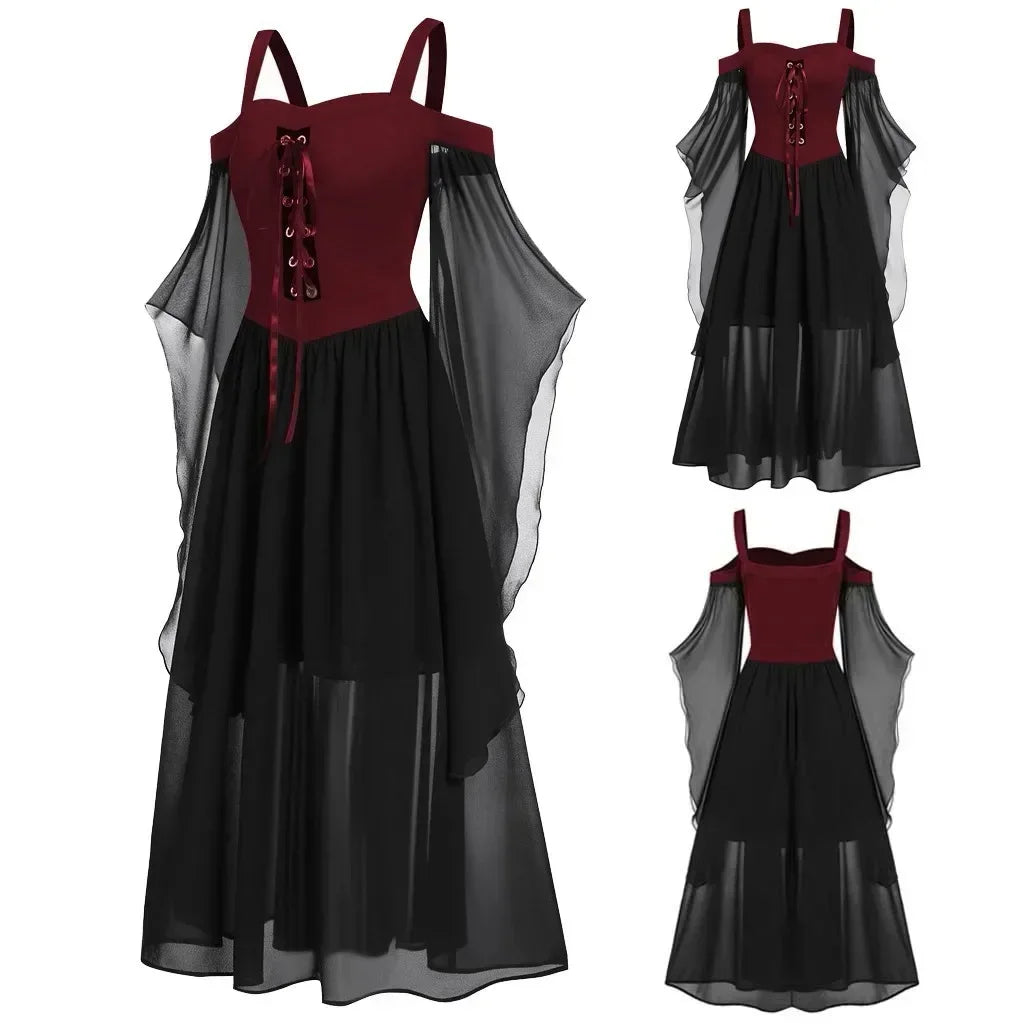 Gothic witch costume dress with medieval-inspired styling for women