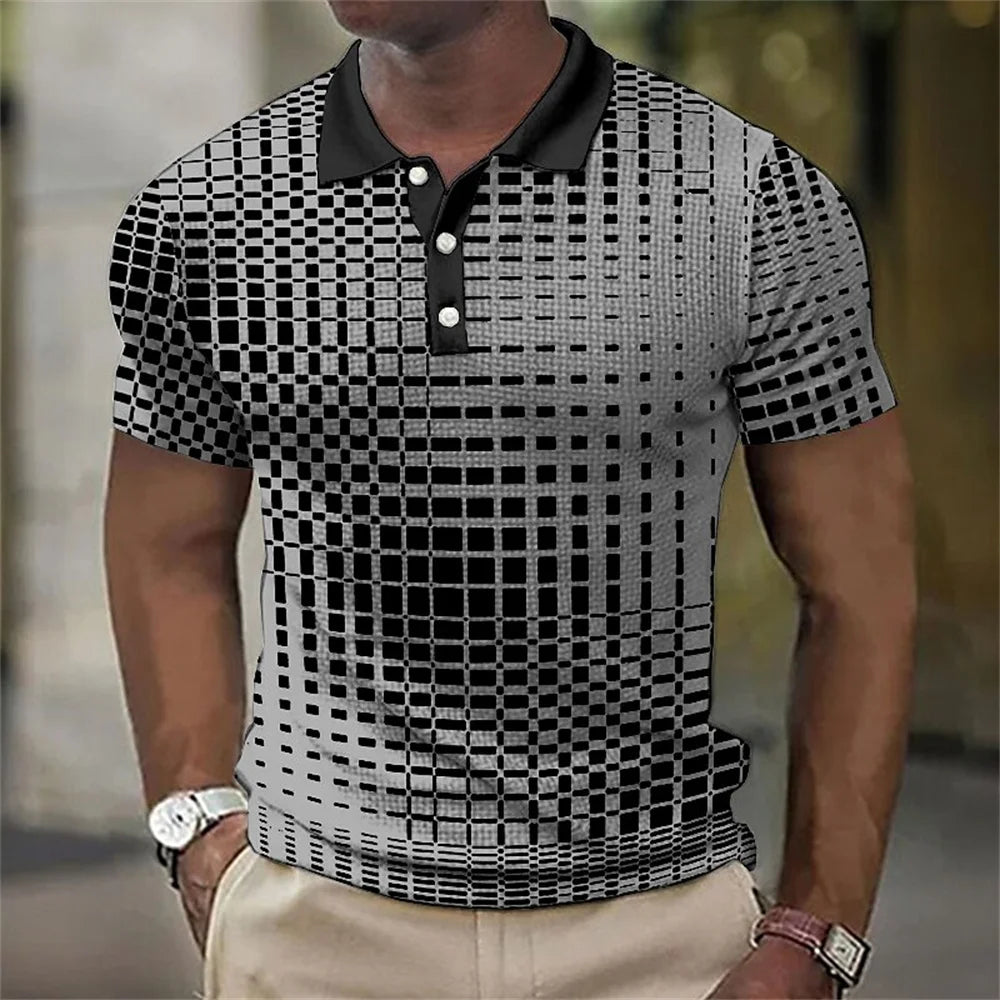 Retro Polo Shirt for Men - 3D Spotted Casual Streetwear, Short Sleeved, Loose Fit, High-Quality Sportswear - 3KDyn