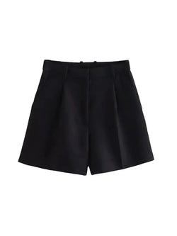 TRZA Women Fashion Side Pockets Front Darts Bermuda Shorts Vintage High Waist Zipper Fly Female Short Pants Mujer - 3KDyn