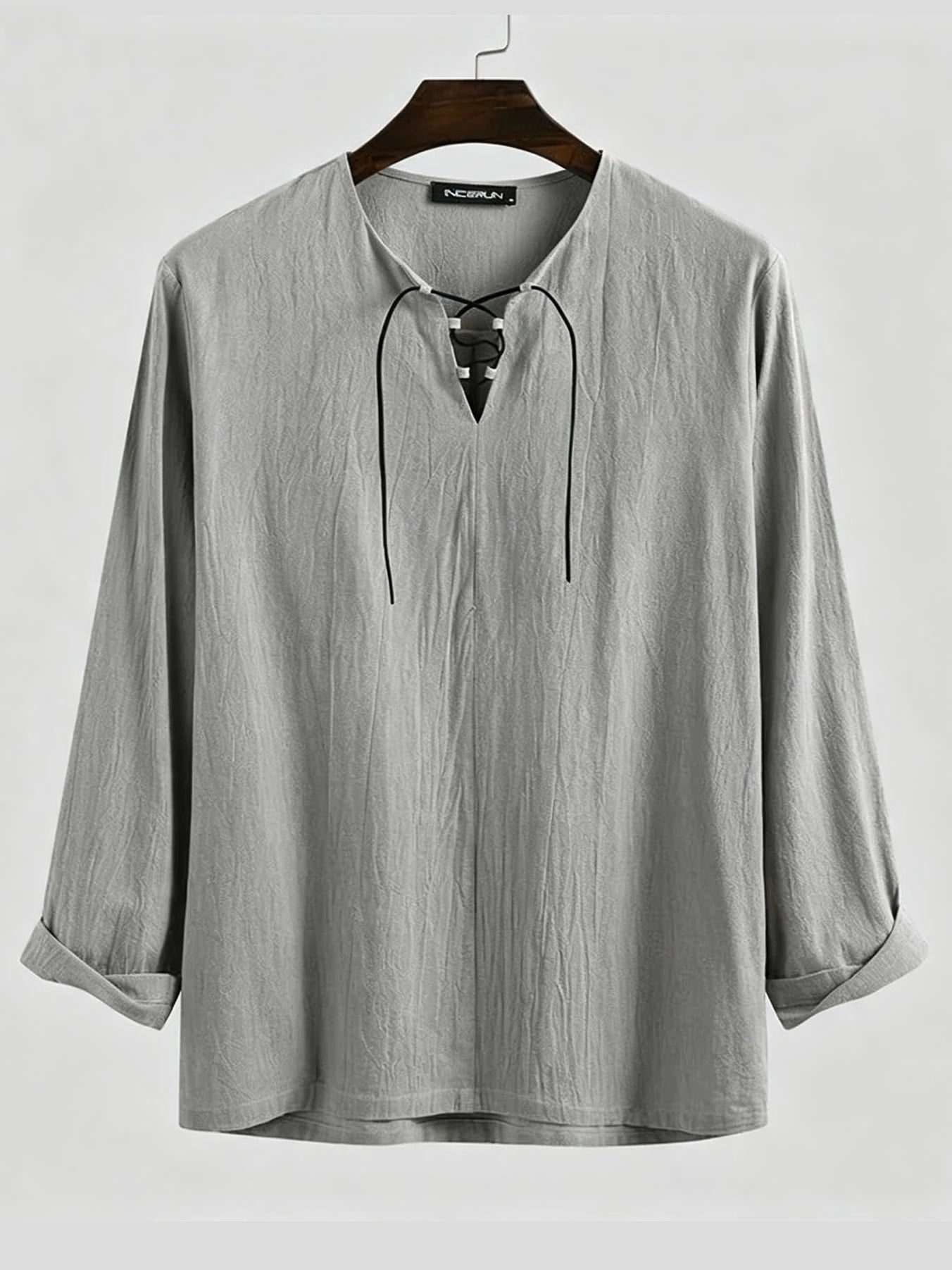 Renaissance costume shirt with V-neck lace-up collar