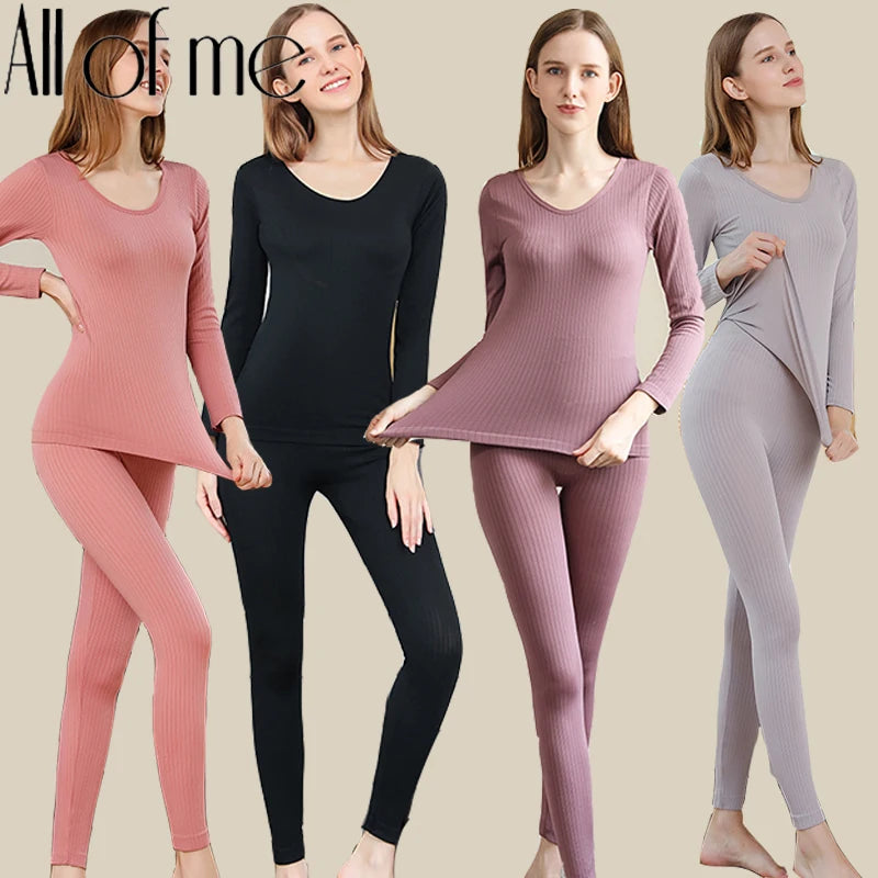 Warm Thermal Underwear Sexy Ladies Intimates Long Johns Women Shaped Sets Female Middle Collar Thermal Shaping Clothes - 3KDyn