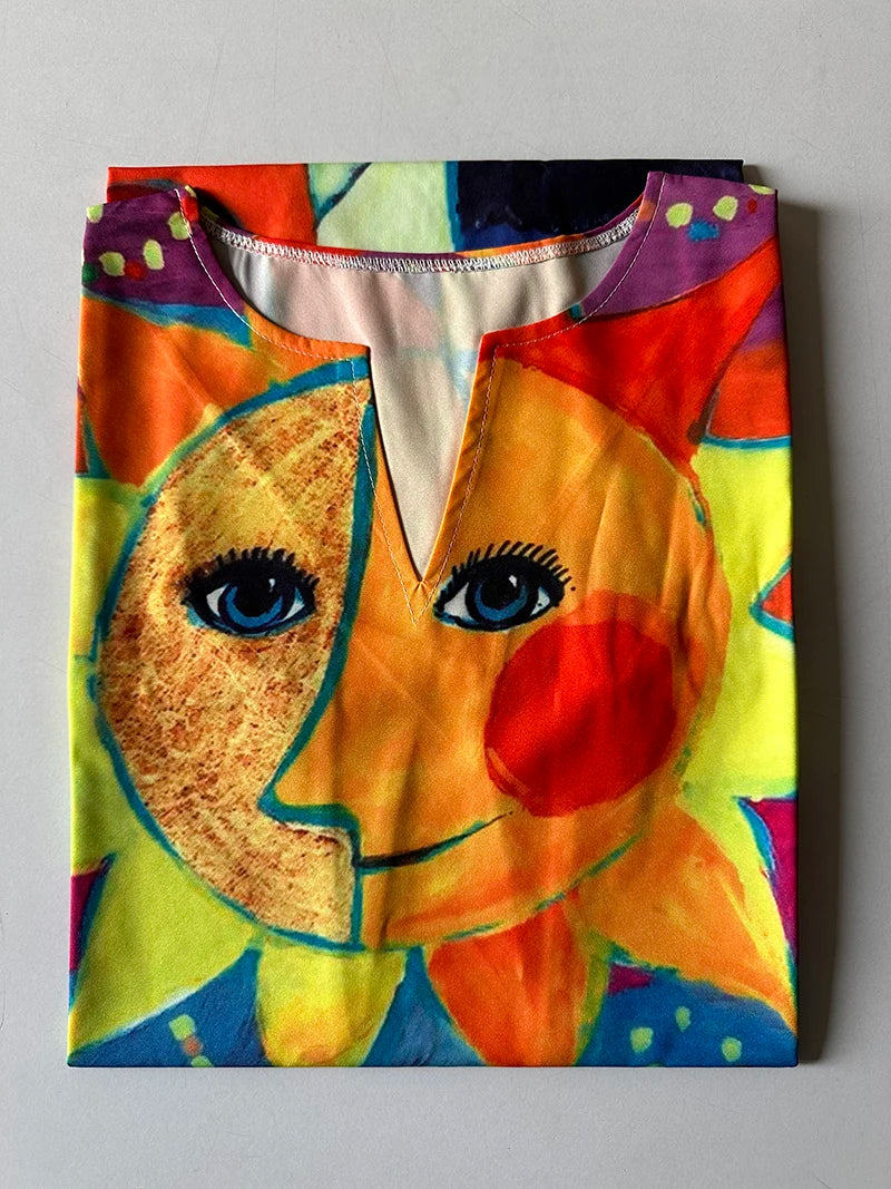 European and American Cross Border Women's New Dress V-neck Sleeveless Sexy Printed Large Hem Foreign Trade Dress - 3KDyn