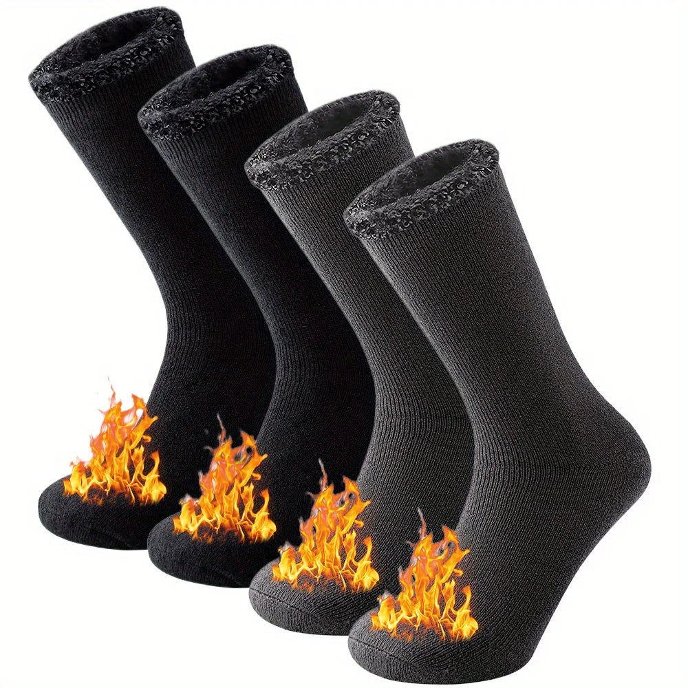 2-Pack Thermal Crew Socks (Unisex) – Fleece-Lined Winter Socks for Hiking & Skiing - 3KDyn