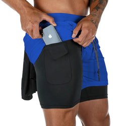 Men's Double Layer Fitness Shorts Drawstring Mesh Lining Elastic Waist Breathable Quick Dry to Beach Pool Summer Male - 3KDyn