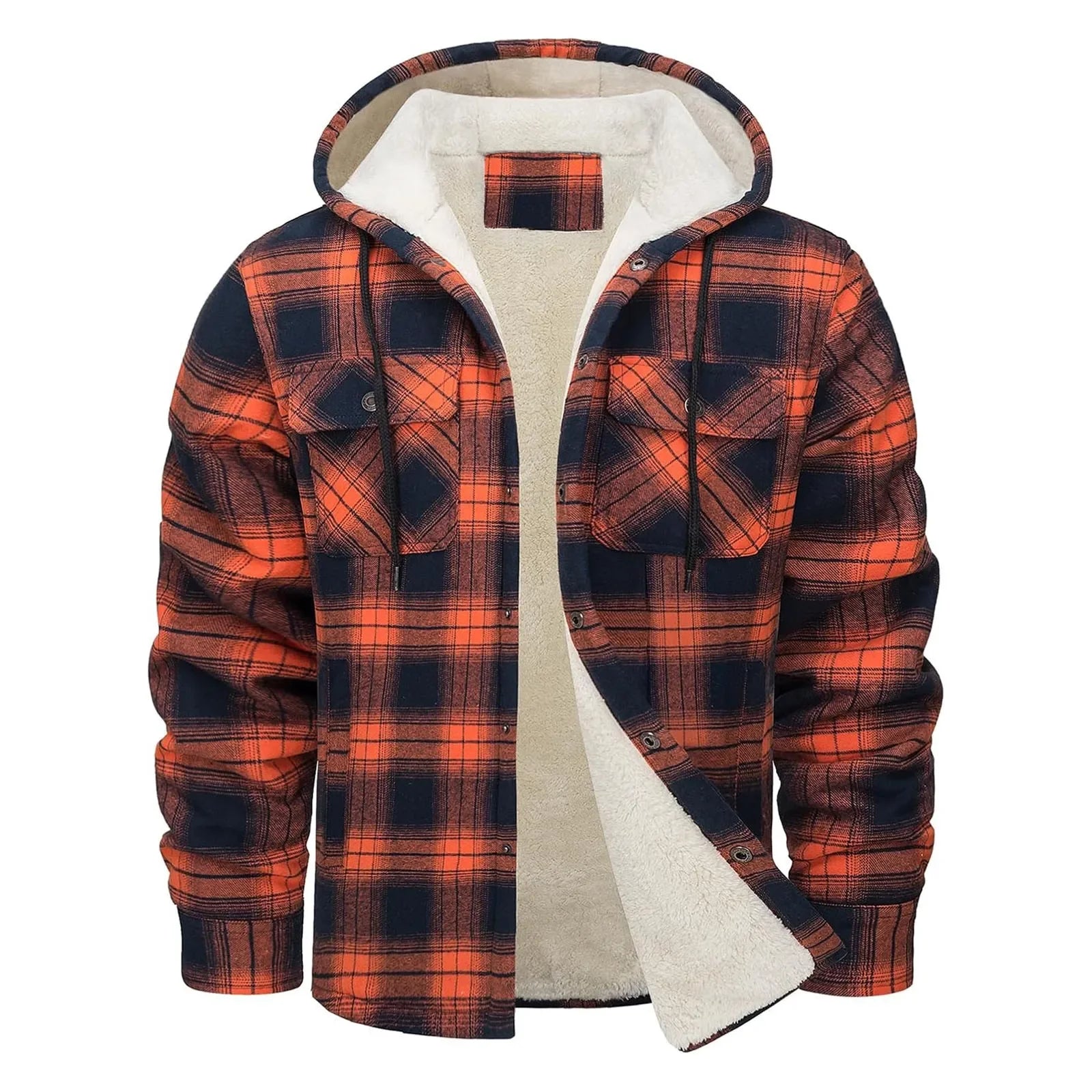 Men’s sherpa-lined plaid hooded shirt jacket