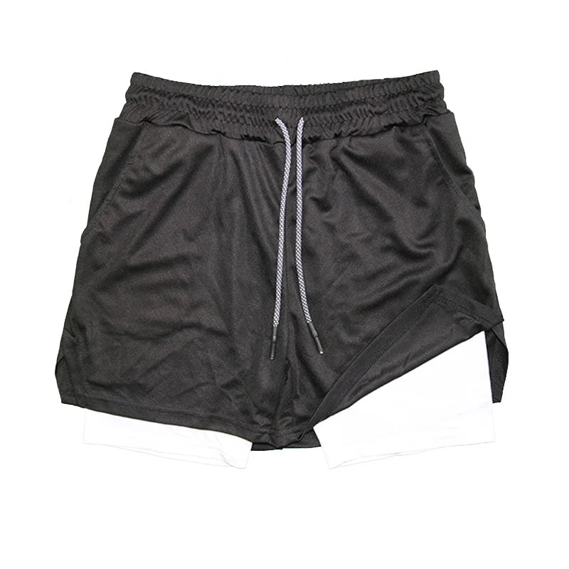 Men's Double Layer Fitness Shorts Drawstring Mesh Lining Elastic Waist Breathable Quick Dry to Beach Pool Summer Male - 3KDyn